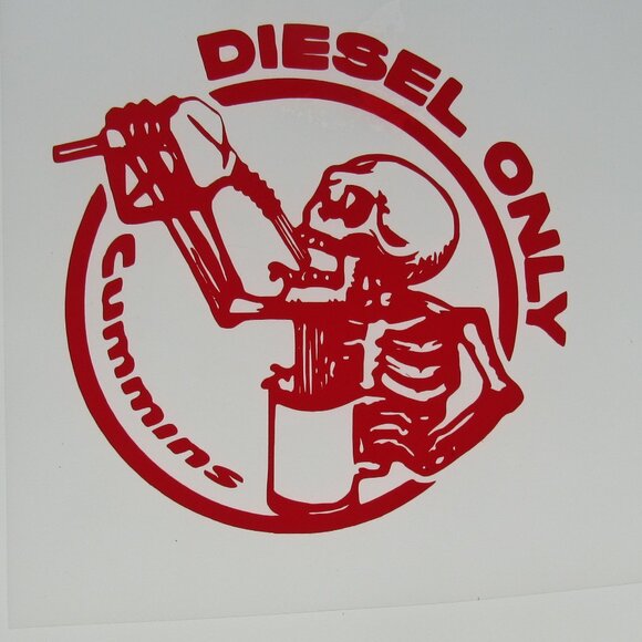 Diesel Only Cummins Skeleton Permanent Vinyl Decal, 4" Red Decal - Picture 1 of 2